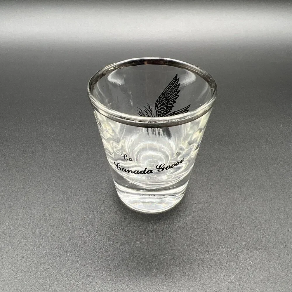 2 MCM wild bird Silver Trimmed shot glasses Goose Canadian Goose Vintage